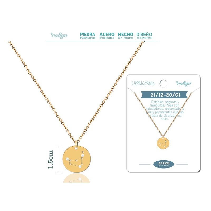 Colgante Constelacion Capricornio Acero Dorado - Coleccion Constelaciones Zodiaco